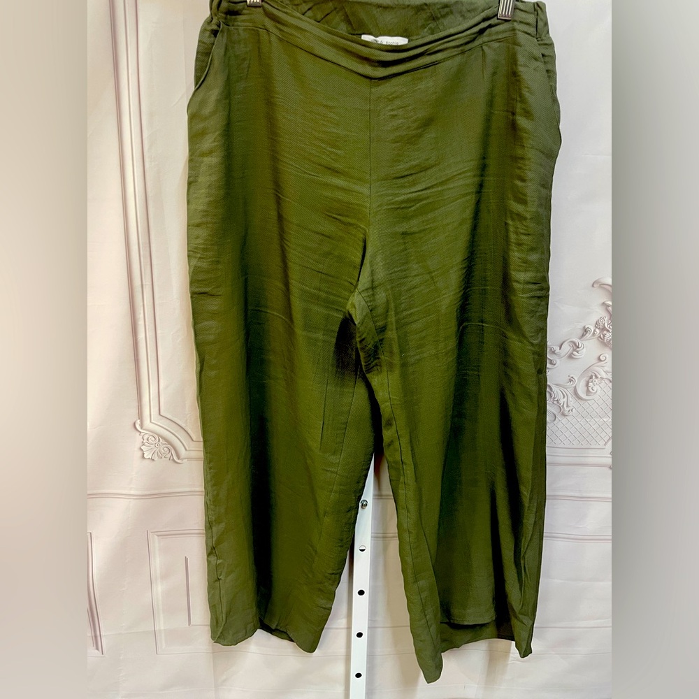 Lola & Sophie Olive Green Boho Ankle Wide size Large stretchy pants